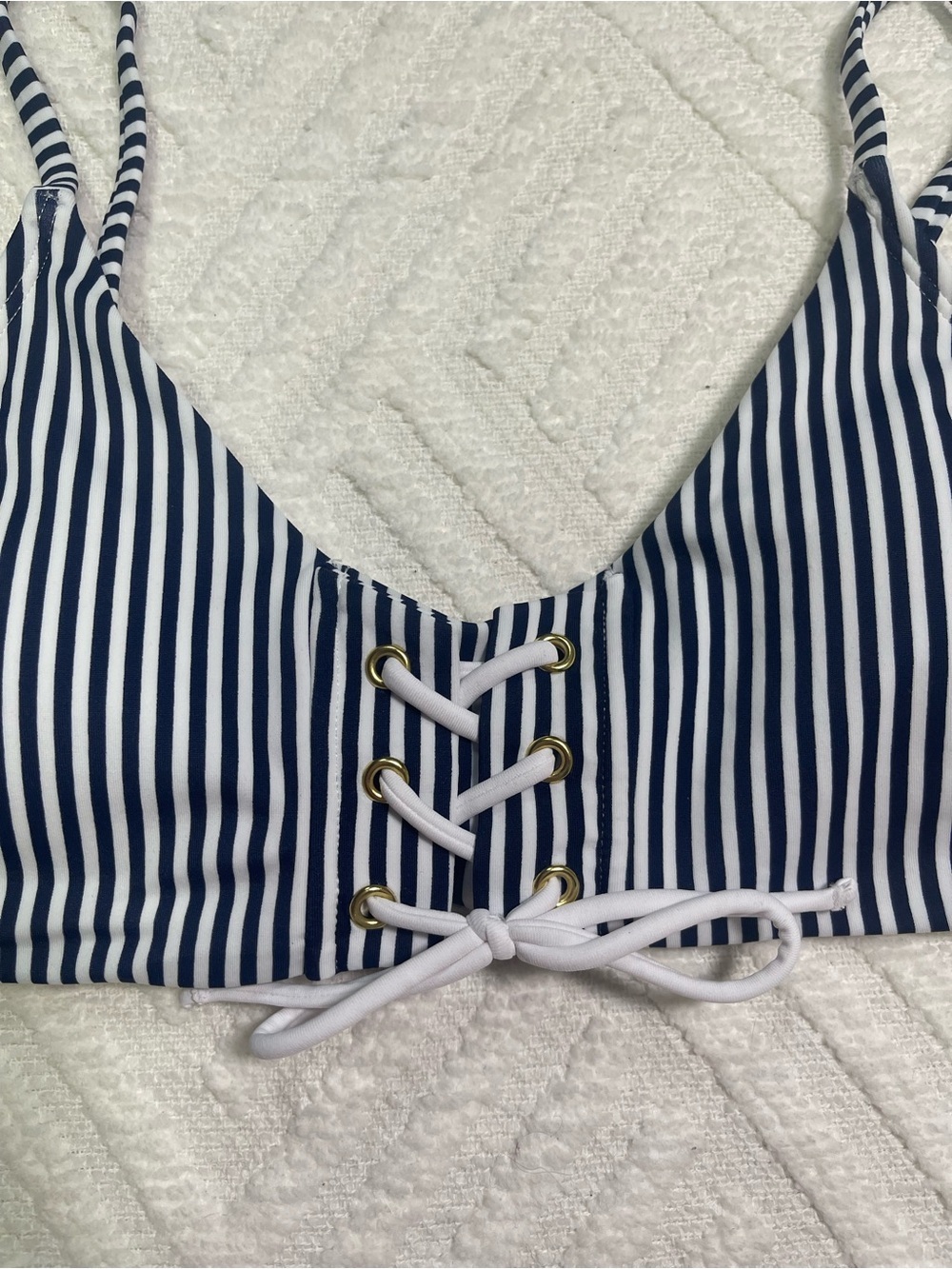 Xhilaration Navy and White Striped Lace-Up Bikini Top - Picture 4 of 7